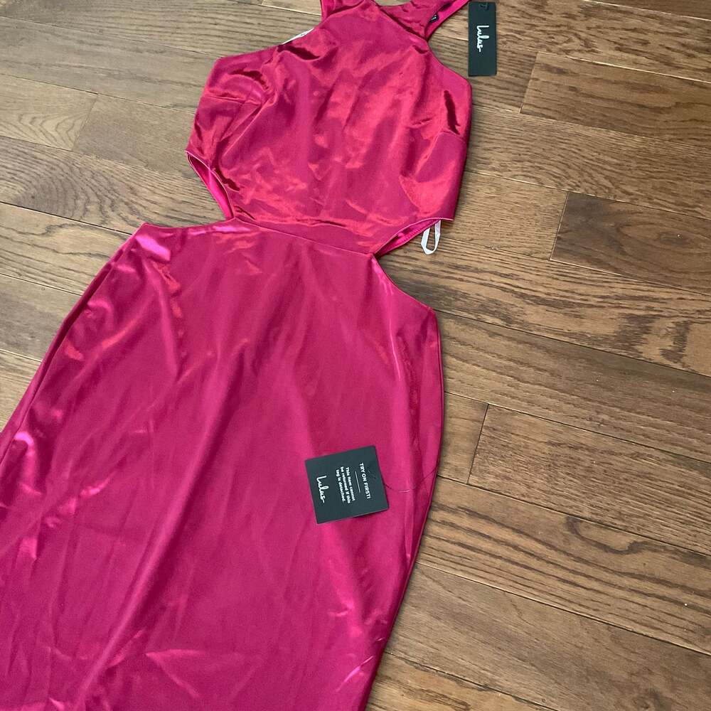 Magenta Maxi Dress - Satin Dress - Halter Dress - Cutout Dress - ,
